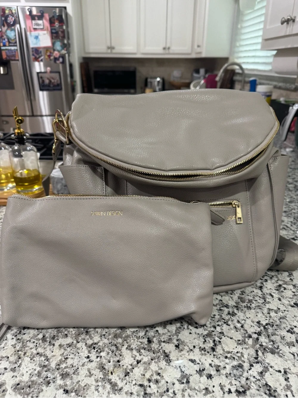 Fawn Design Light Grey Leather Backpack